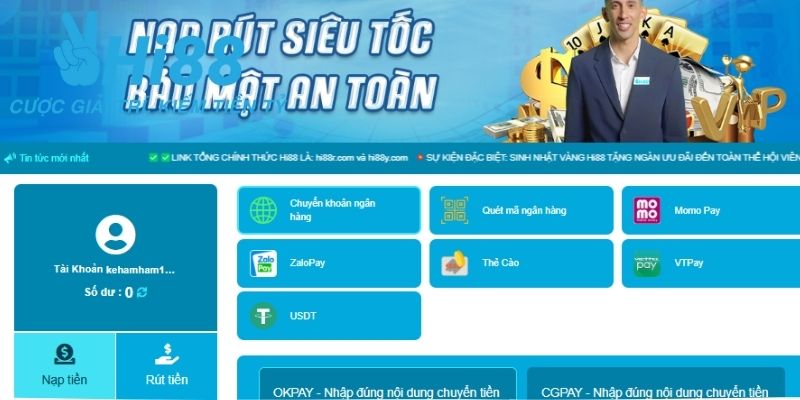 Hướng dẫn nạp tiền Hi88 chi tiết an toàn